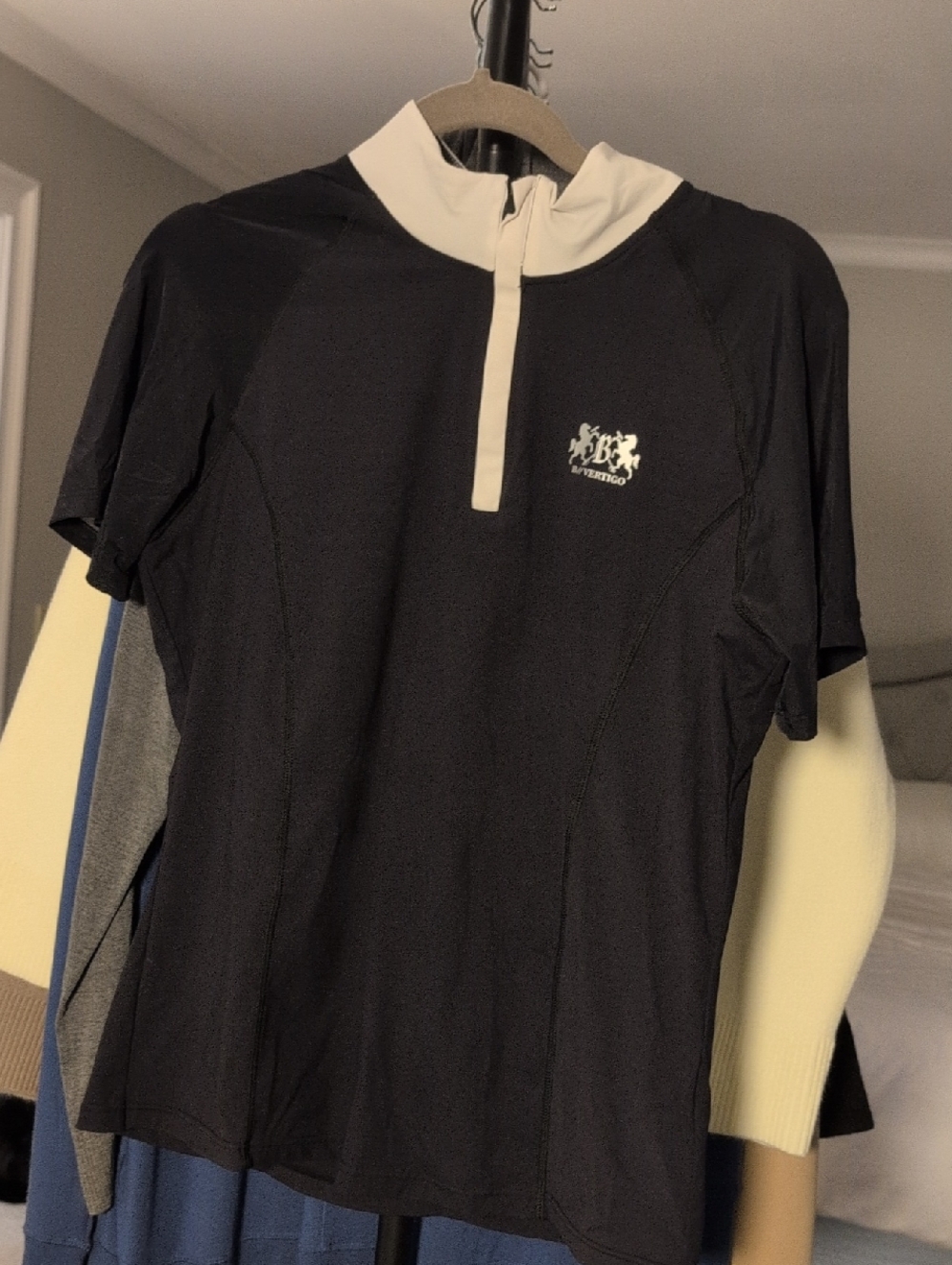 Short Sleeve Equestrian Show Shirt in Black and White